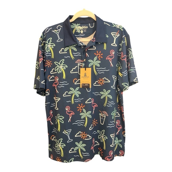 Chubbies The Neon Light Neon Palm Navy Performance Polo NWT Size Medium AC1 - Picture 1 of 4
